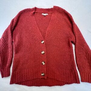 American Eagle Rust Color Button Front V Neck Knit Oversized Cardigan‎ XS